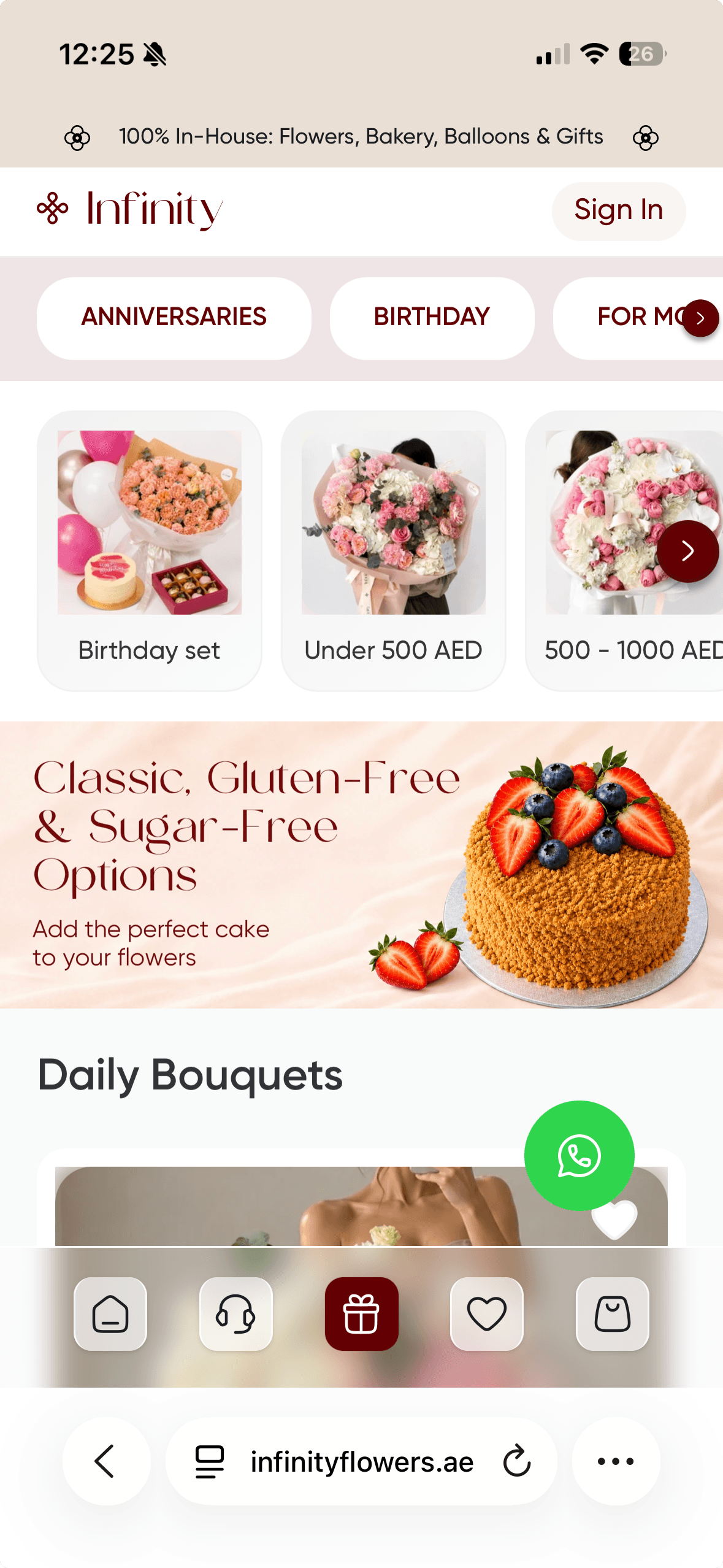 Infinity Flowers home page on a phone